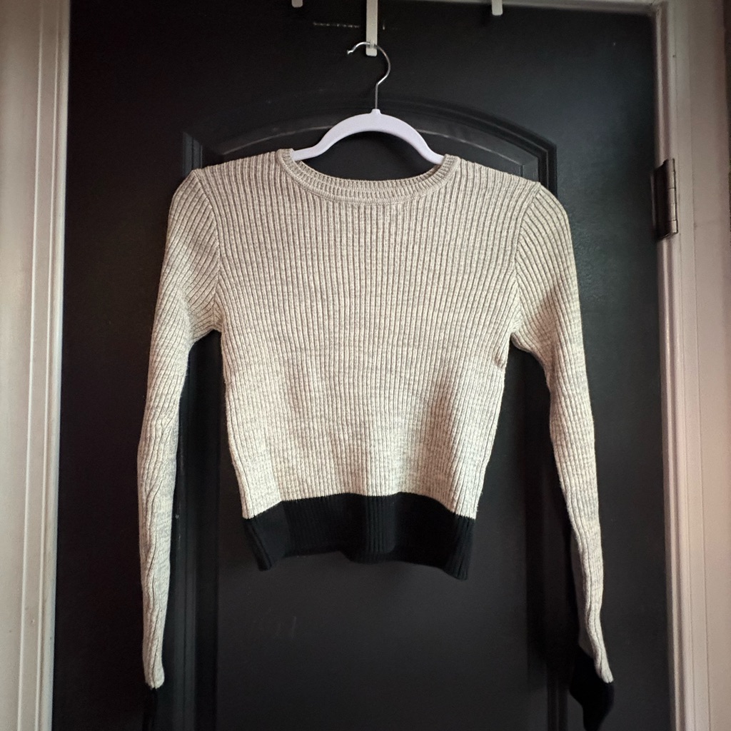 Forever 21 Cream And Black Crew Neck Sweater